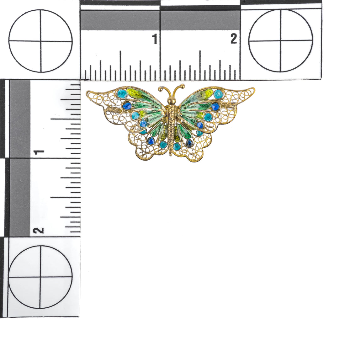 800 Gilt Silver Filigree Enamel Large Butterfly Brooch