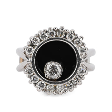 14K White & Yellow Gold Rhodium Plated Spinning Onyx Diamond Ring