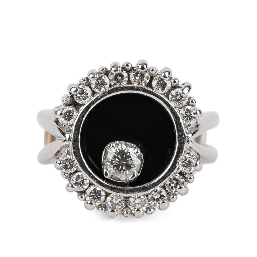 14K White & Yellow Gold Rhodium Plated Spinning Onyx Diamond Ring