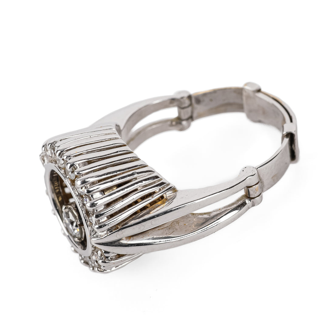 14K White & Yellow Gold Rhodium Plated Spinning Onyx Diamond Ring