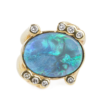 14K Yellow Gold  Black Opal Diamond Ring