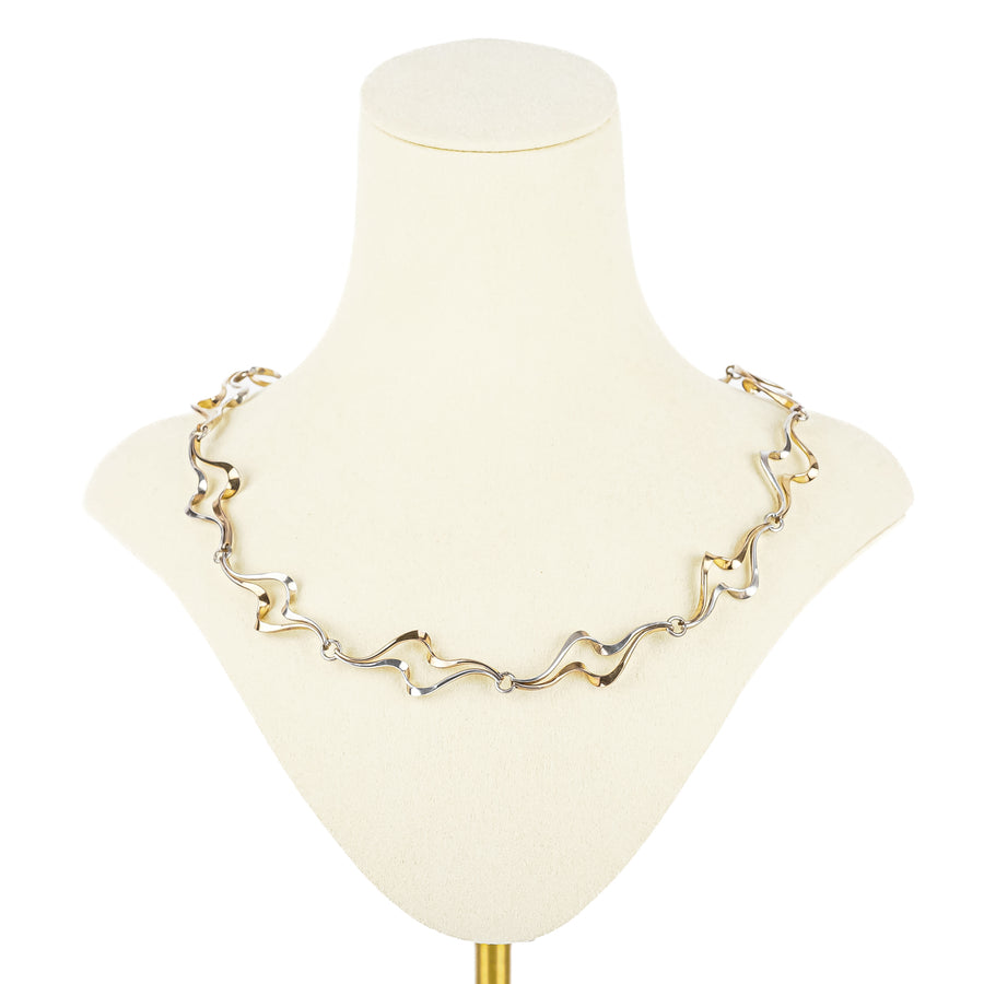 Sterling Two-Tone Wave Link Necklace