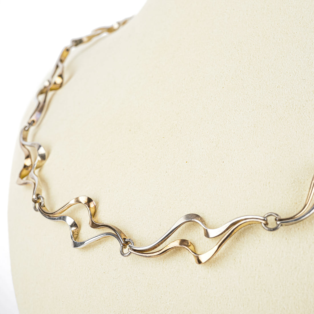Sterling Two-Tone Wave Link Necklace