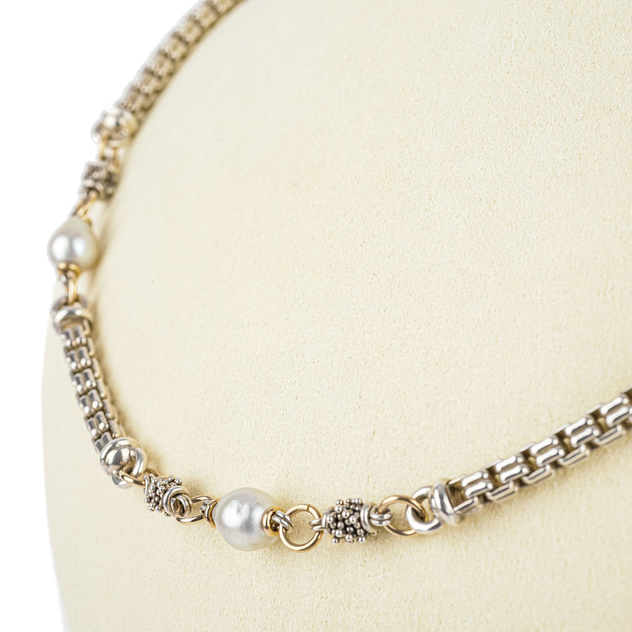 MICHAEL DAWKINS Sterling Two-Tone Pearl Link Necklace