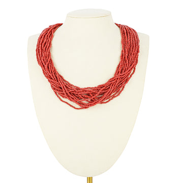 Red Coral Seed Bead Twenty-Strand Torsade Necklace