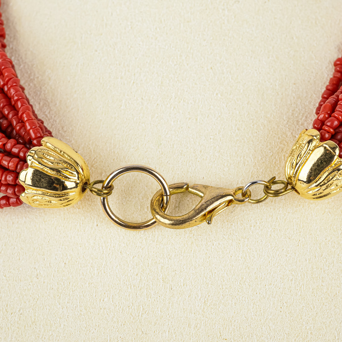 Red Coral Seed Bead Twenty-Strand Torsade Necklace