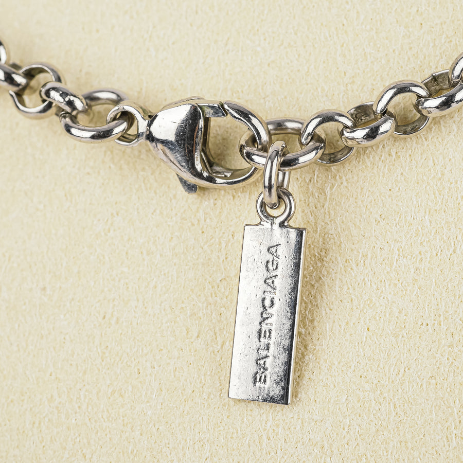 BALENCIAGA Silver Tone Continuity Bow Round Pendant Necklace