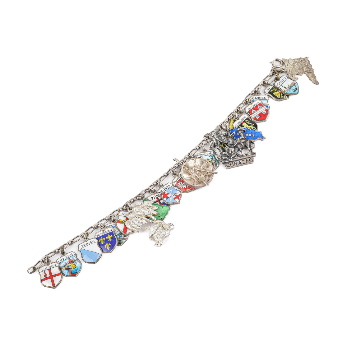 Sterling Vintage Enamel City Shield Charm Bracelet
