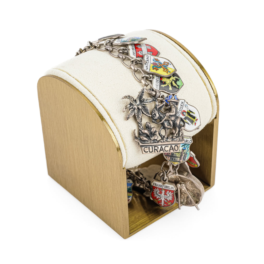 Sterling Vintage Enamel City Shield Charm Bracelet