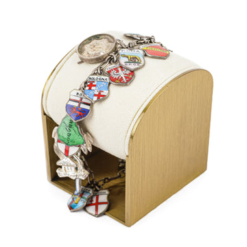 Sterling Vintage Enamel City Shield Charm Bracelet