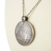 1738 Russian Empress Anna Silver Ruble Pendant Necklace