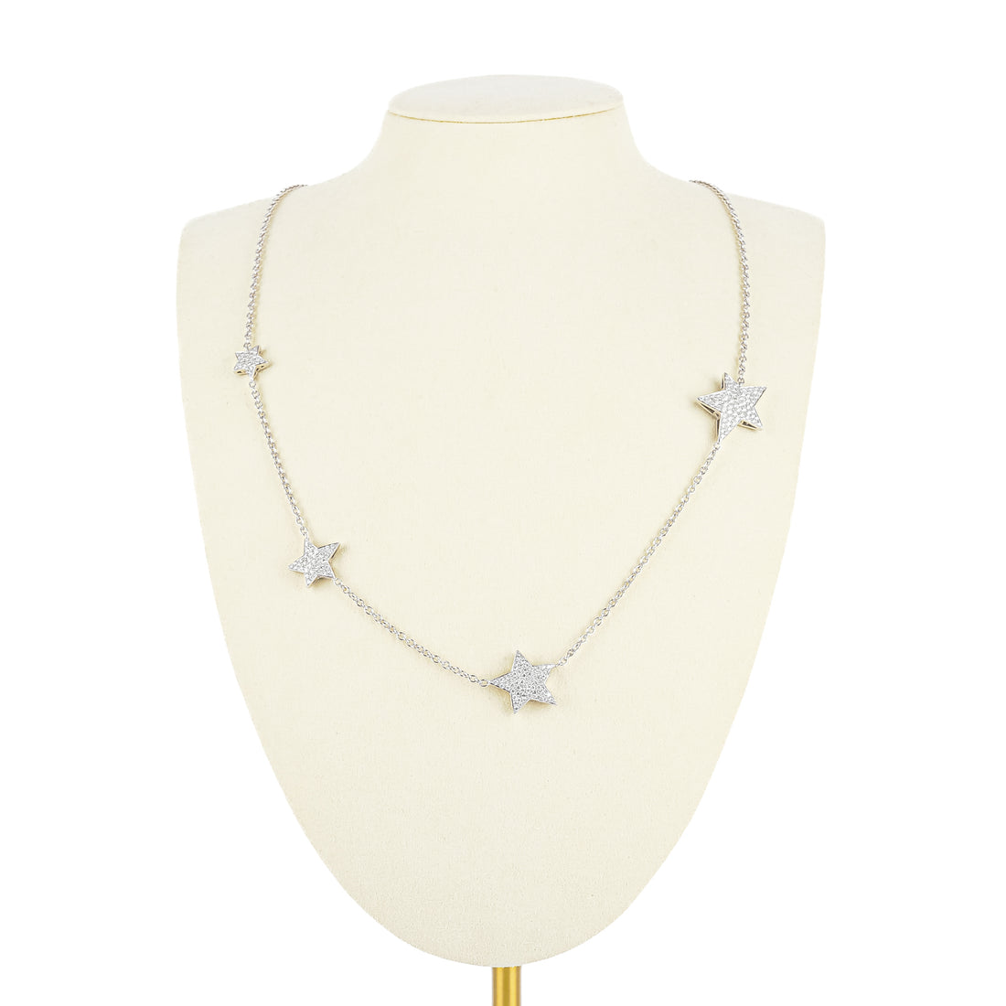 18K White Gold White Black Diamond Pave Star Station Necklace