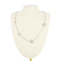 18K White Gold White Black Diamond Pave Star Station Necklace