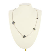18K White Gold White Black Diamond Pave Star Station Necklace