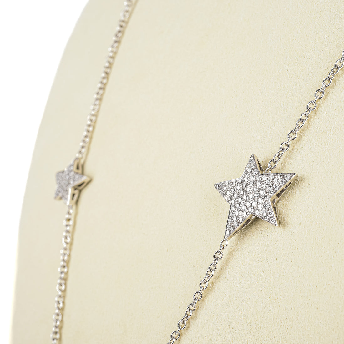 18K White Gold White Black Diamond Pave Star Station Necklace