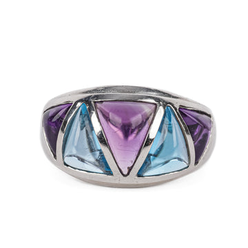 10K White Gold Amethyst Topaz Dome Ring