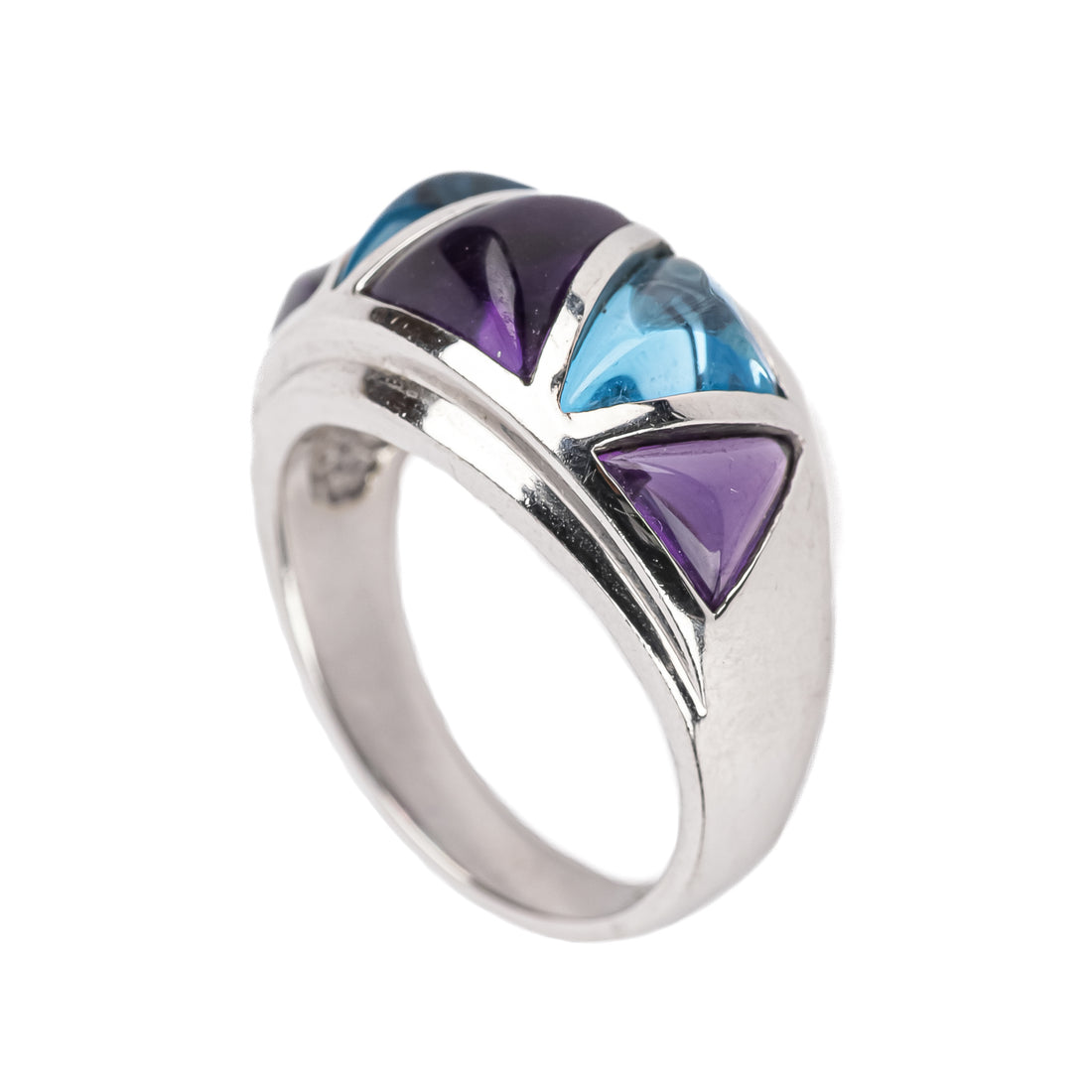 10K White Gold Amethyst Topaz Dome Ring