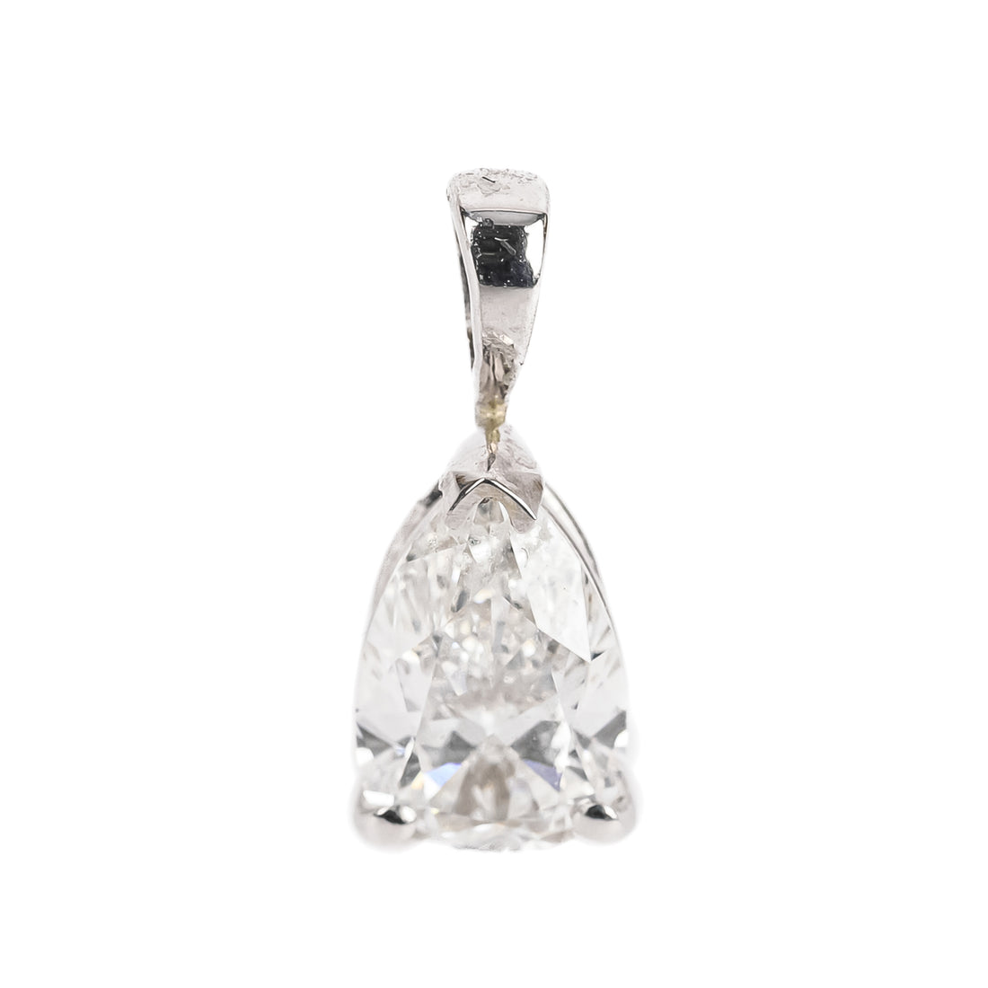 14K White Gold Pear Shaped Diamond Pendant 1.02ct