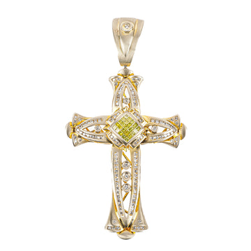 14K Yellow Gold Plated White Gold Yellow White Diamond Cross Pendant
