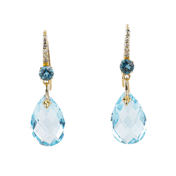 14K Yellow Gold Faceted Pear Shape Blue Topaz Drops