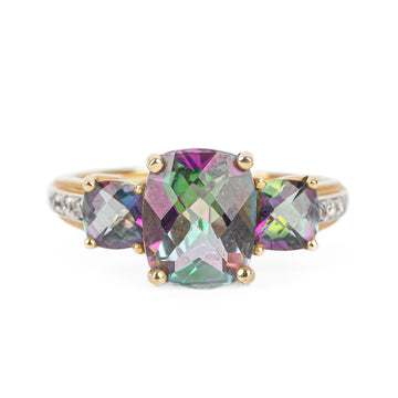 14K Yellow Gold Mystic Topaz Diamond Ring