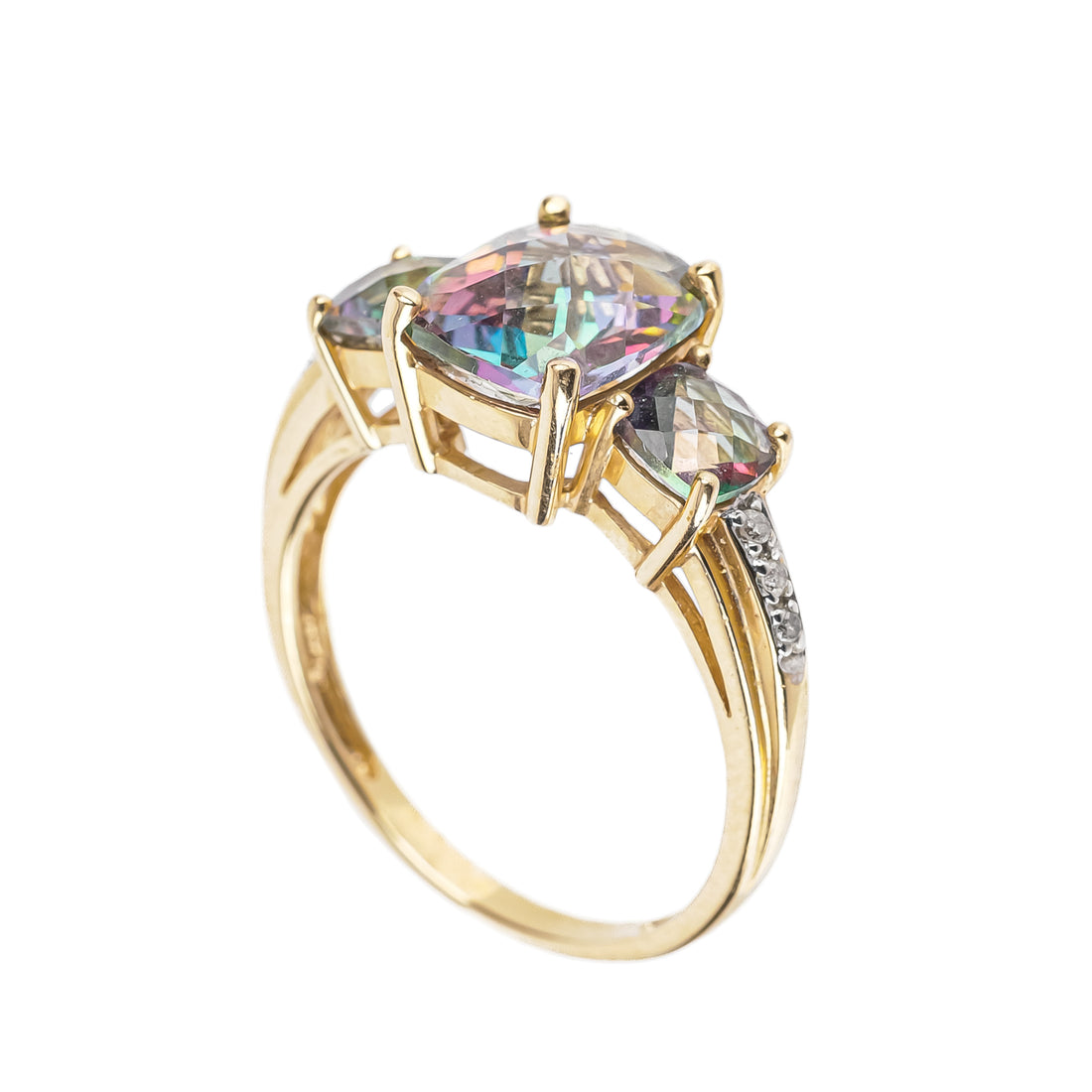 14K Yellow Gold Mystic Topaz Diamond Ring