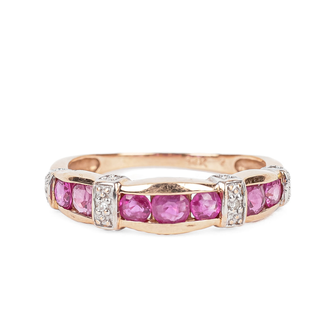 14K Rose & White Gold Ruby Diamond Band Ring