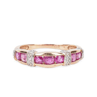 14K Rose & White Gold Ruby Diamond Band Ring