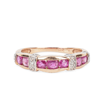14K Rose & White Gold Ruby Diamond Band Ring