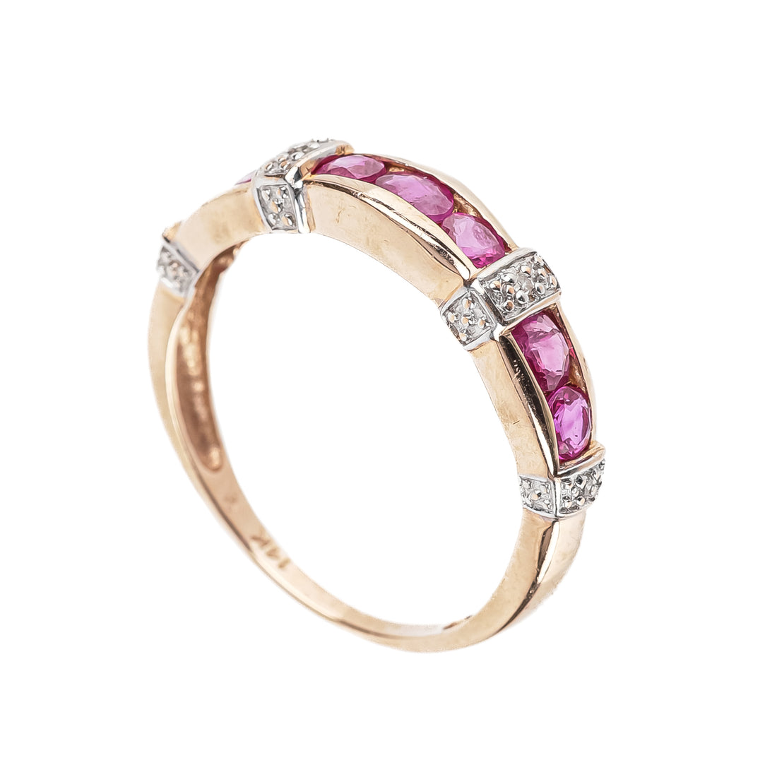 14K Rose & White Gold Ruby Diamond Band Ring