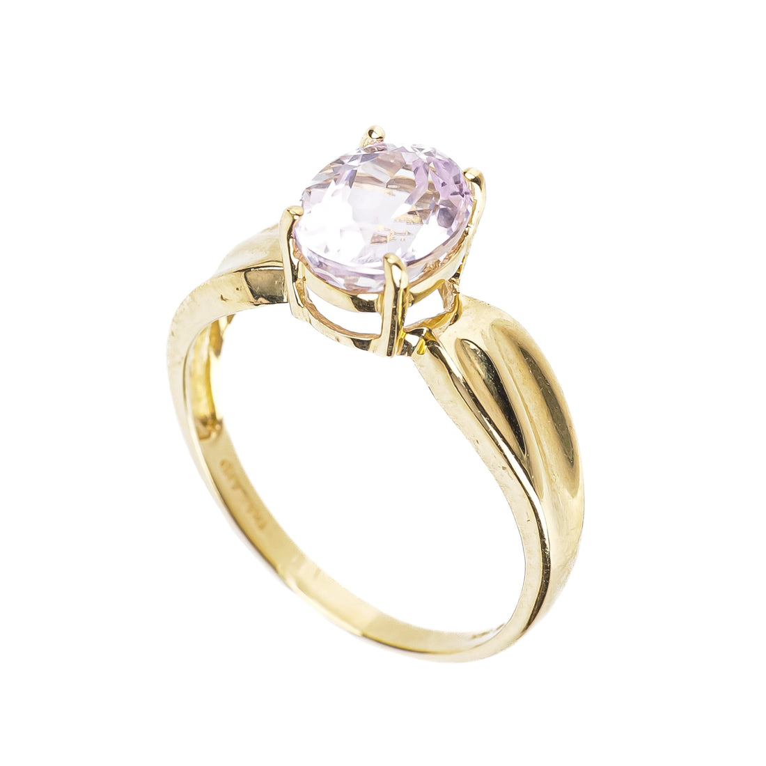 14K Yellow Gold Oval Faceted Spodumene Kunzite Ring