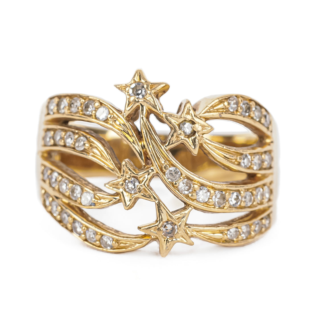 14K Yellow Gold Diamond Starbust Band Ring