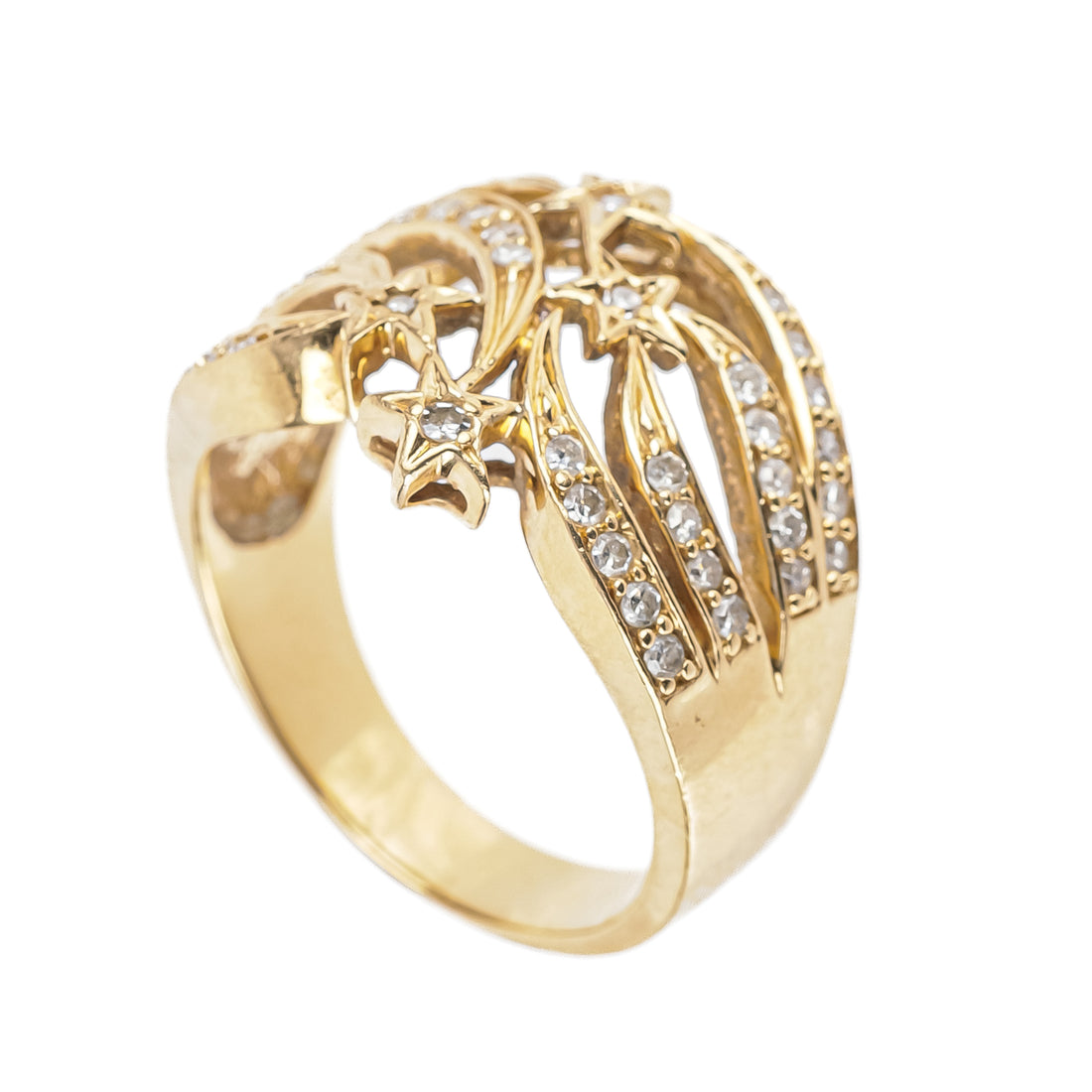 14K Yellow Gold Diamond Starbust Band Ring