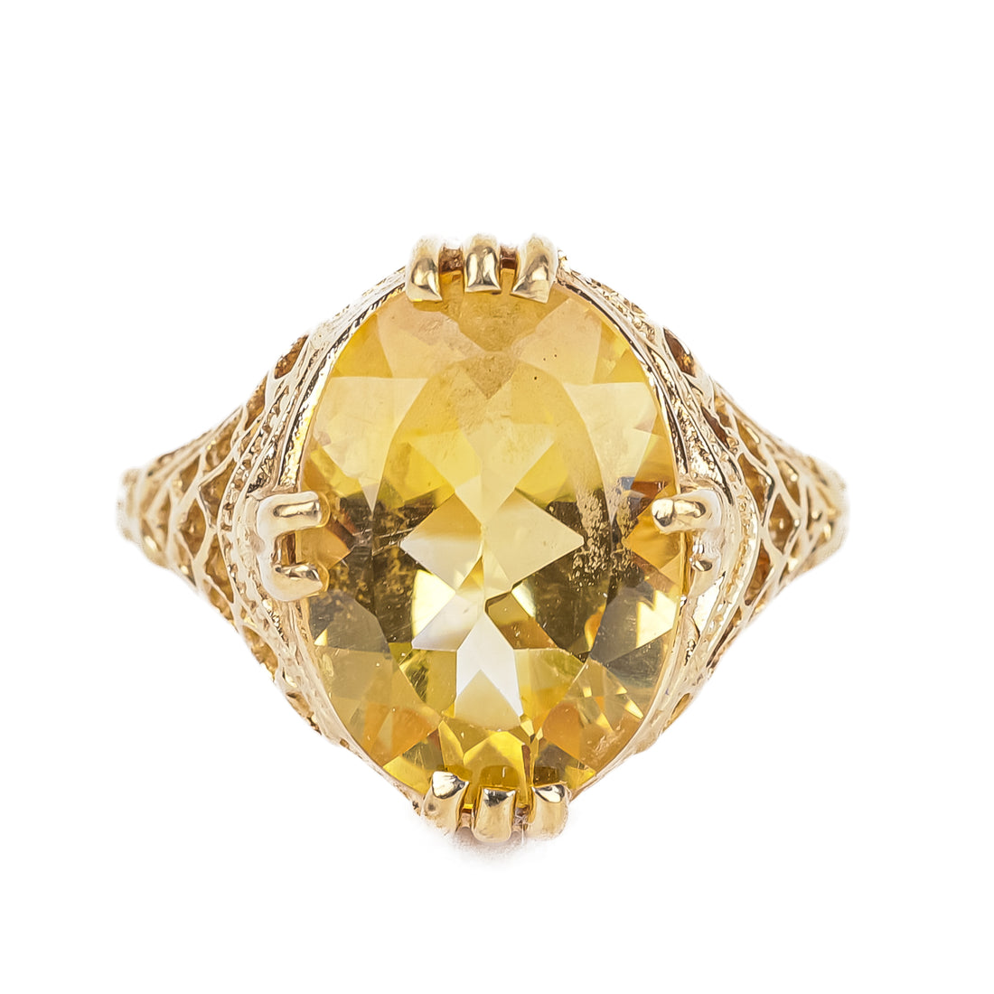 10K Yellow Gold Oval Citrine Openwork Ring