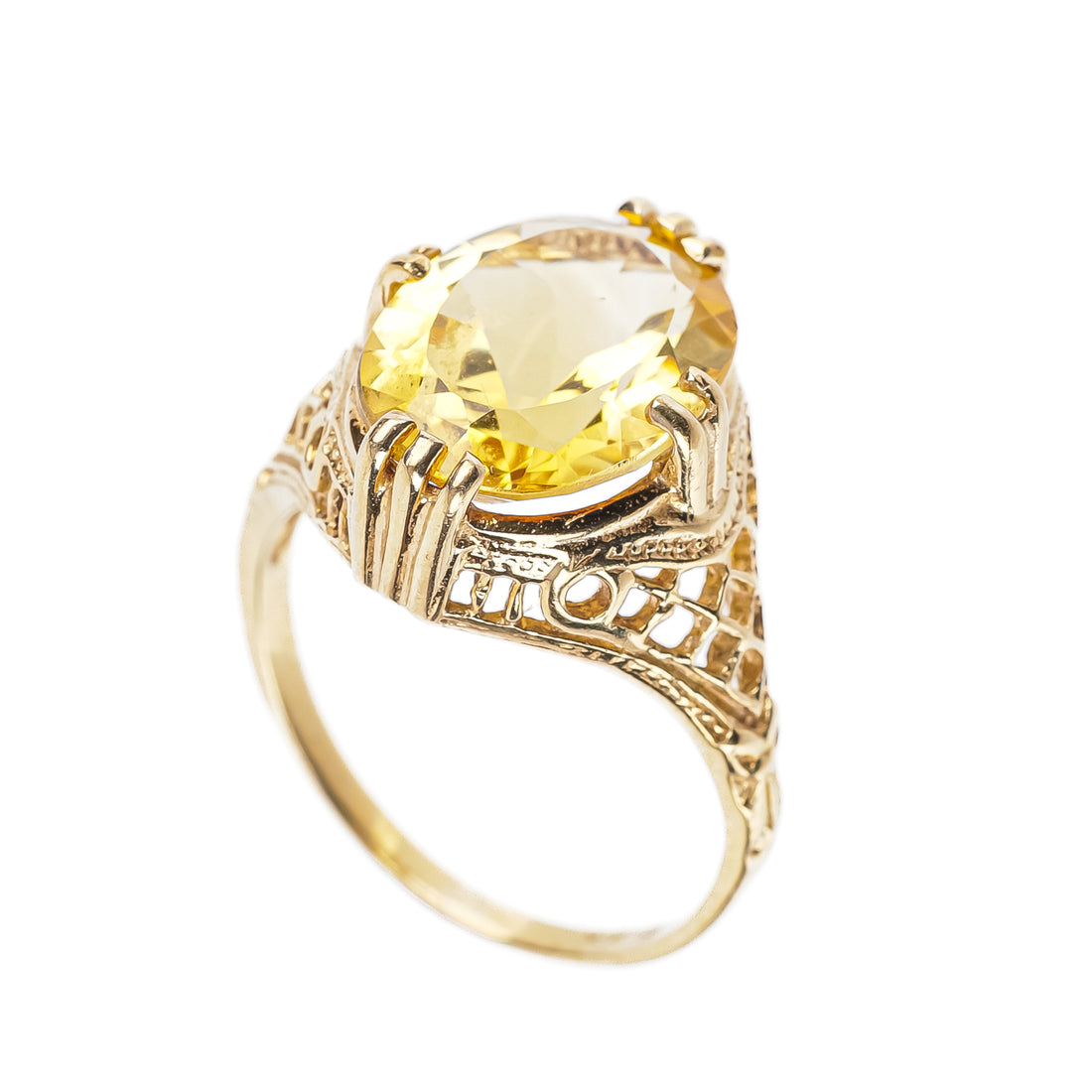 10K Yellow Gold Oval Citrine Openwork Ring