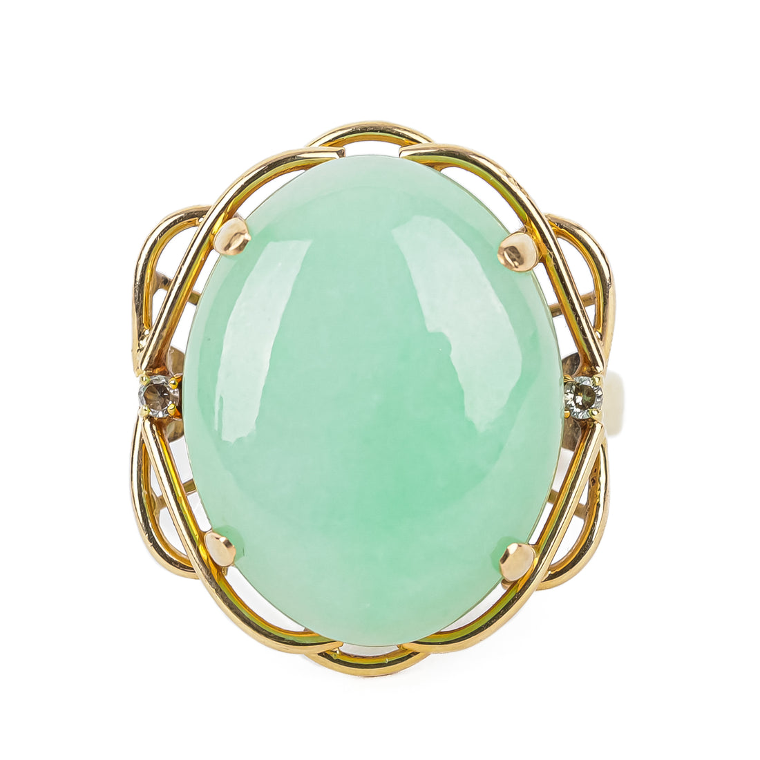 14K Yellow Gold Jade Cabochon Diamond Ring