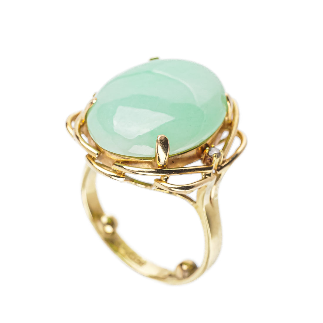 14K Yellow Gold Jade Cabochon Diamond Ring