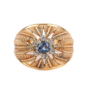 14K Yellow Gold Sapphire Diamond Leaf Ring