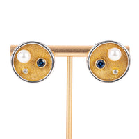14K White & Yellow Gold Sapphire Diamond Pearl Omegas