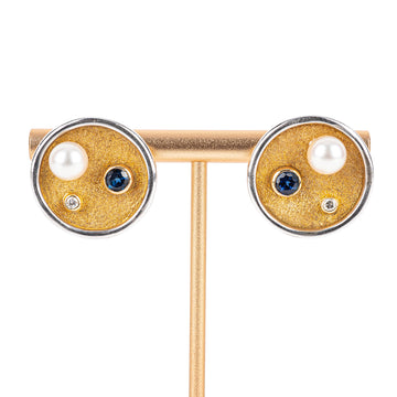 14K White & Yellow Gold Sapphire Diamond Pearl Omegas