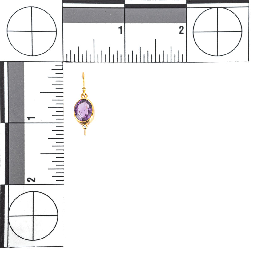 9K Yellow Gold Oval Amethyst Diamond Drop Earrings