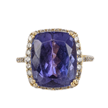 14K Yellow Gold Tanzanite Diamond Halo Ring