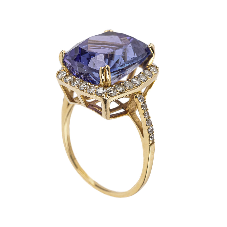14K Yellow Gold Tanzanite Diamond Halo Ring