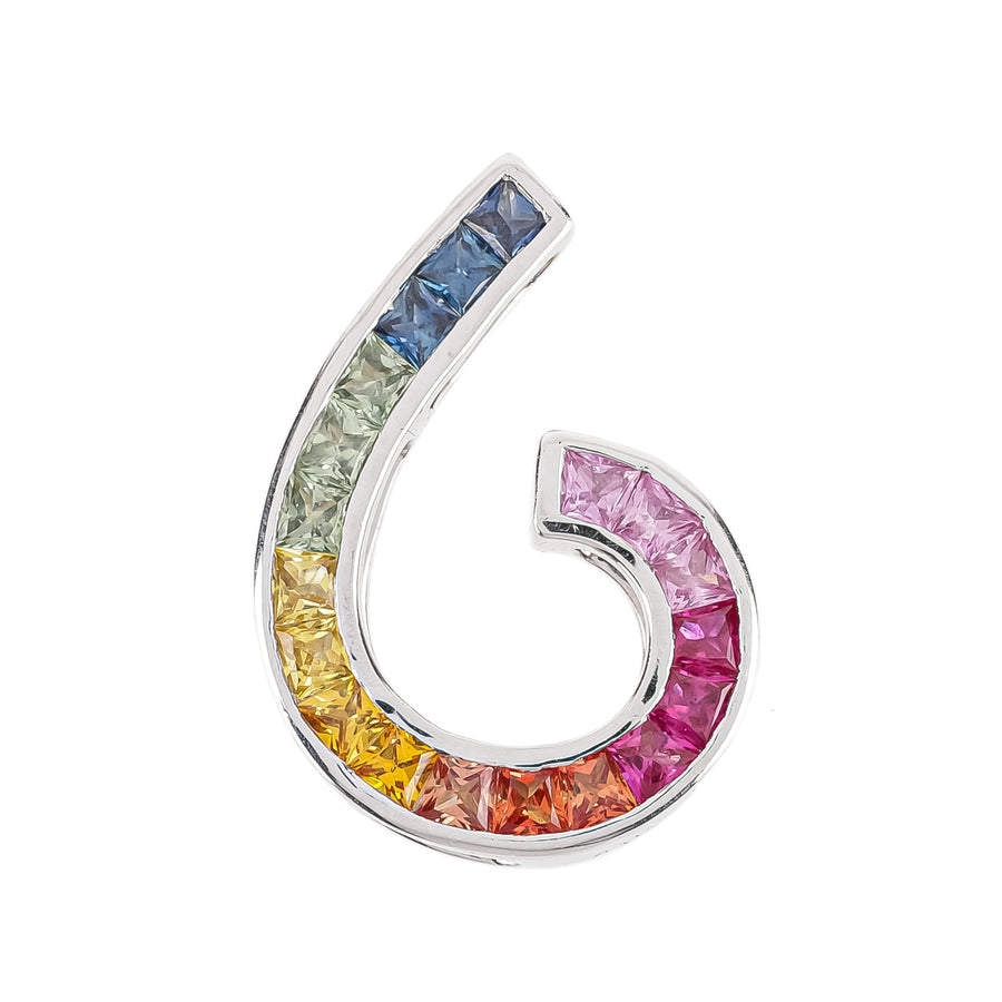 14K White Gold Rainbow Sapphire & Diamond Reversible Pendant