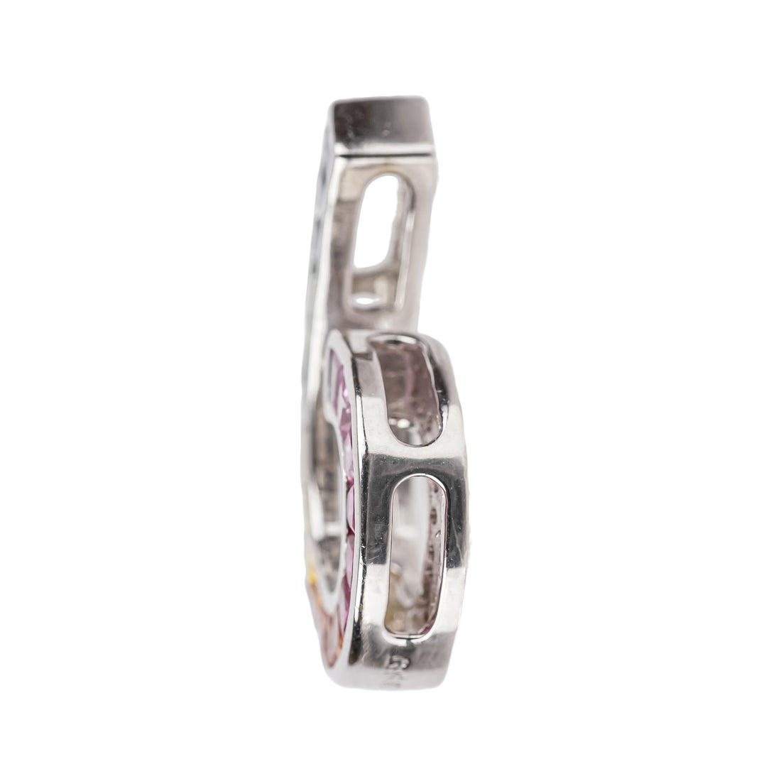 14K White Gold Rainbow Sapphire & Diamond Reversible Pendant