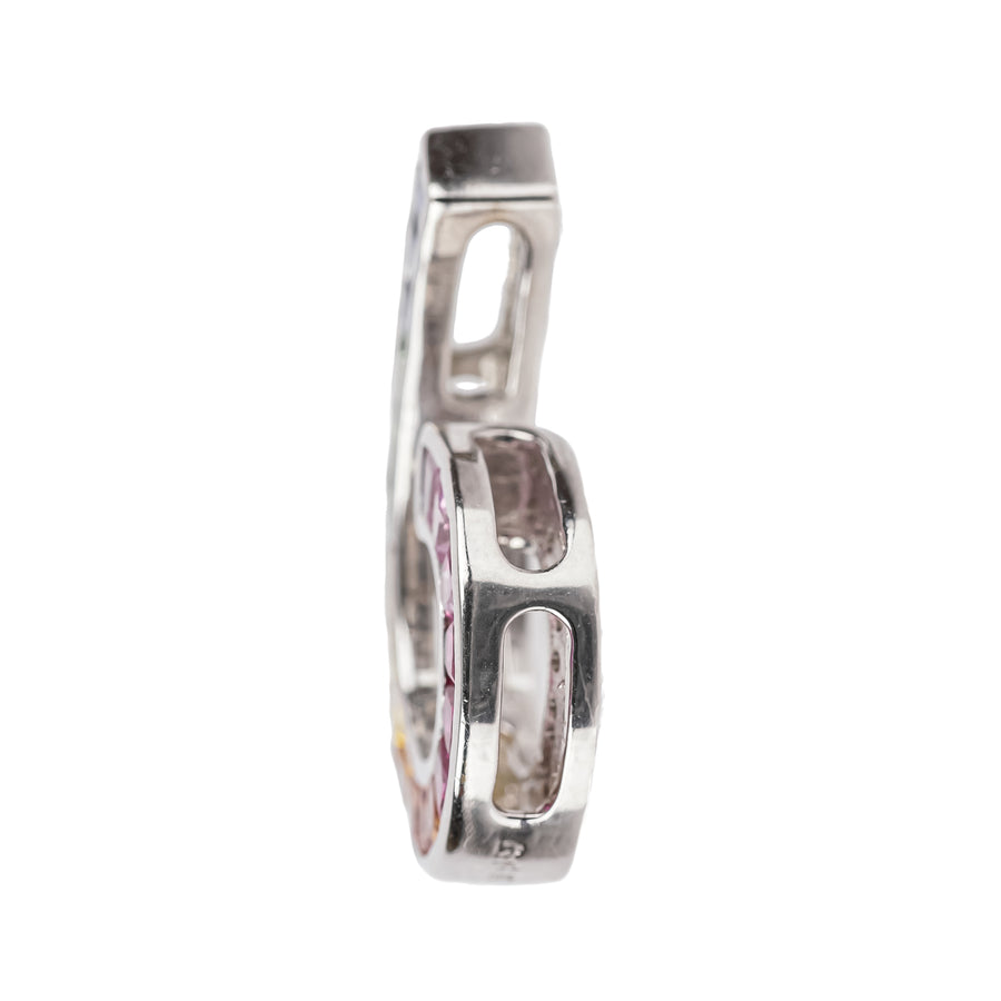 14K White Gold Rainbow Sapphire & Diamond Reversible Pendant