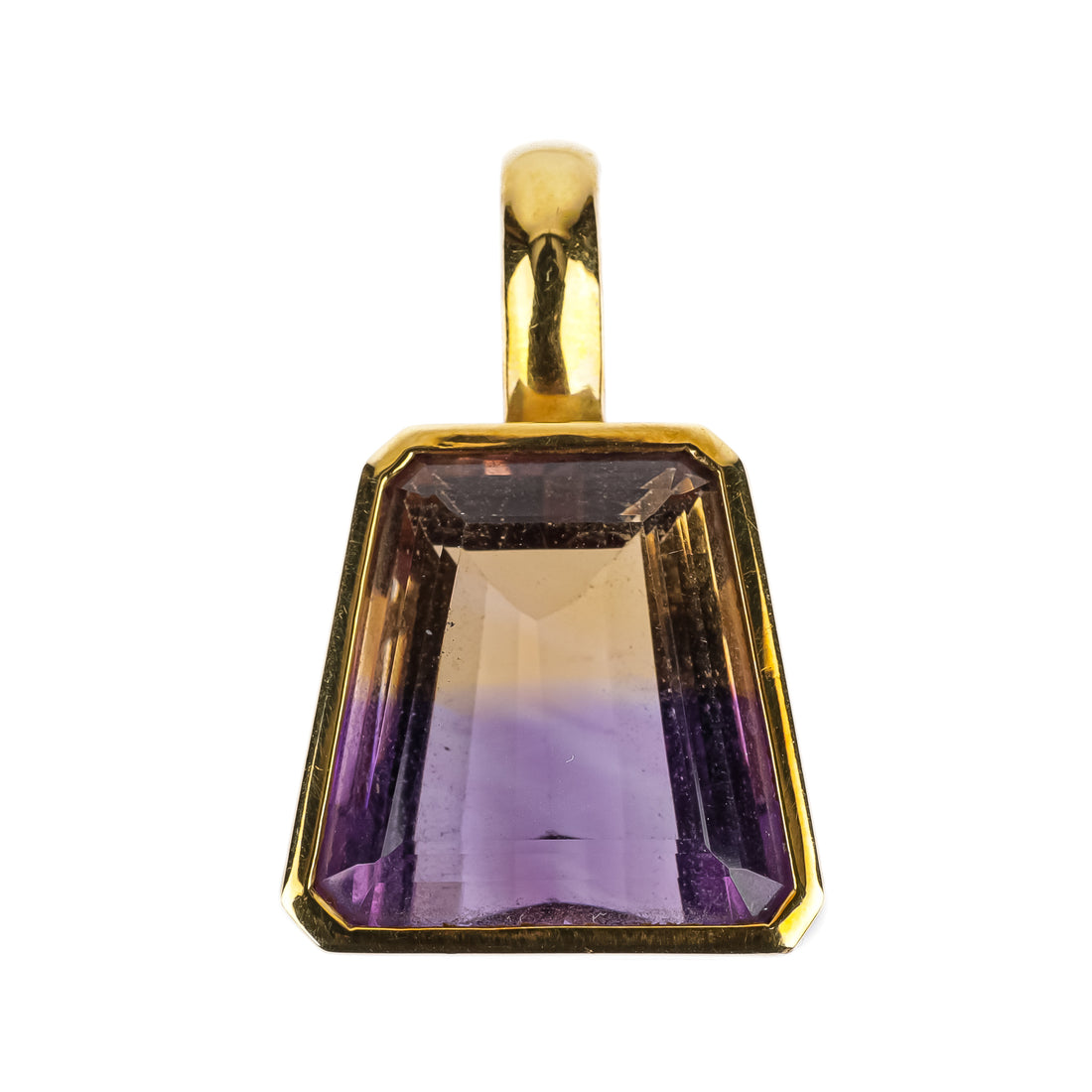18K Yellow Gold Bezel Set Tapered Emerald Cut Ametrine Pendant