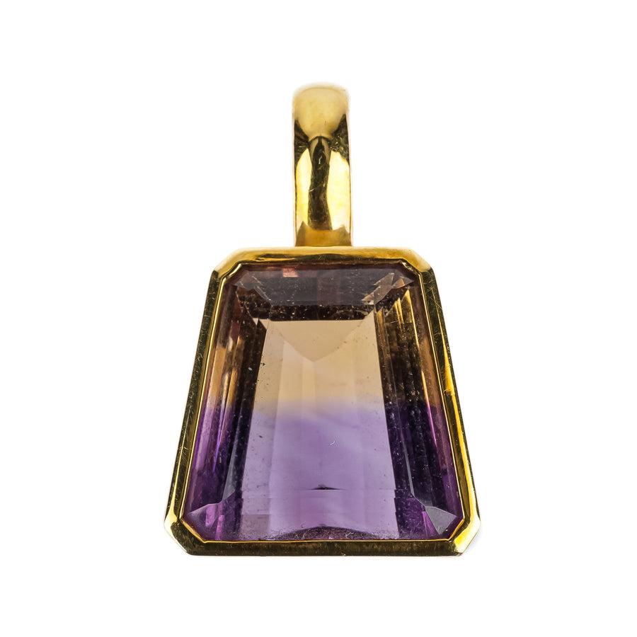 18K Yellow Gold Bezel Set Tapered Emerald Cut Ametrine Pendant