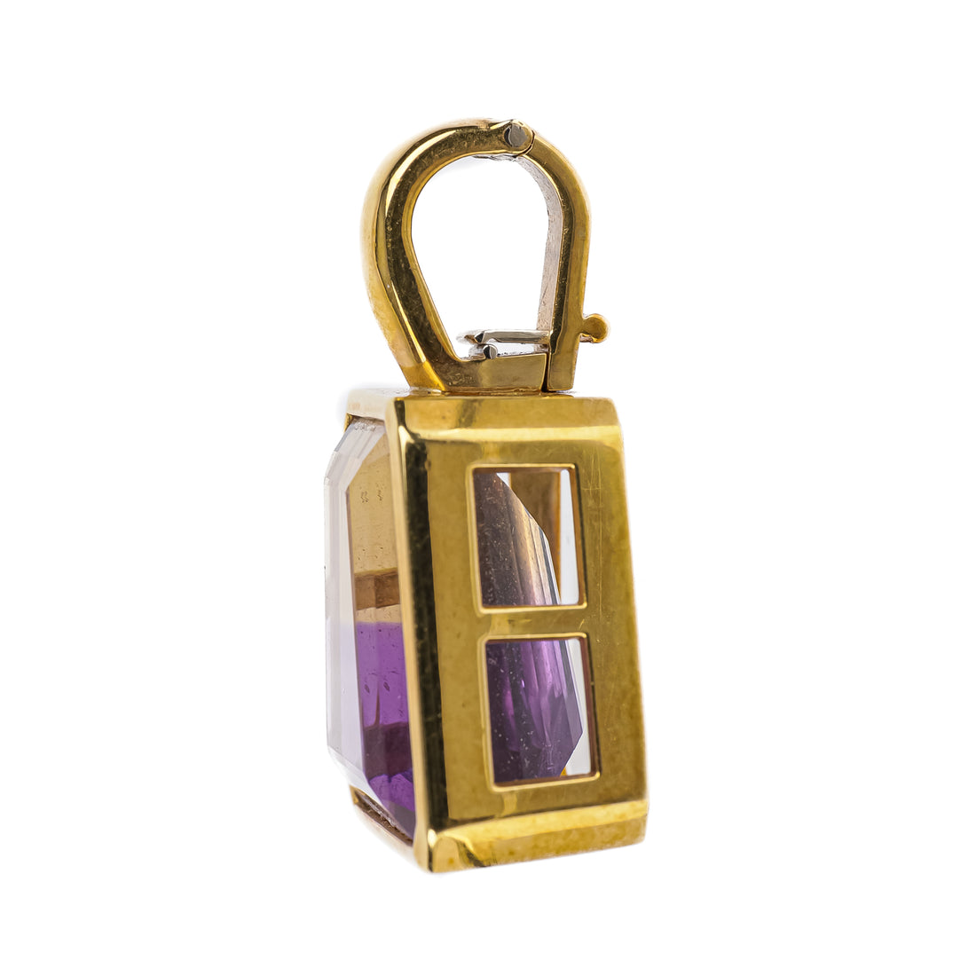 18K Yellow Gold Bezel Set Tapered Emerald Cut Ametrine Pendant