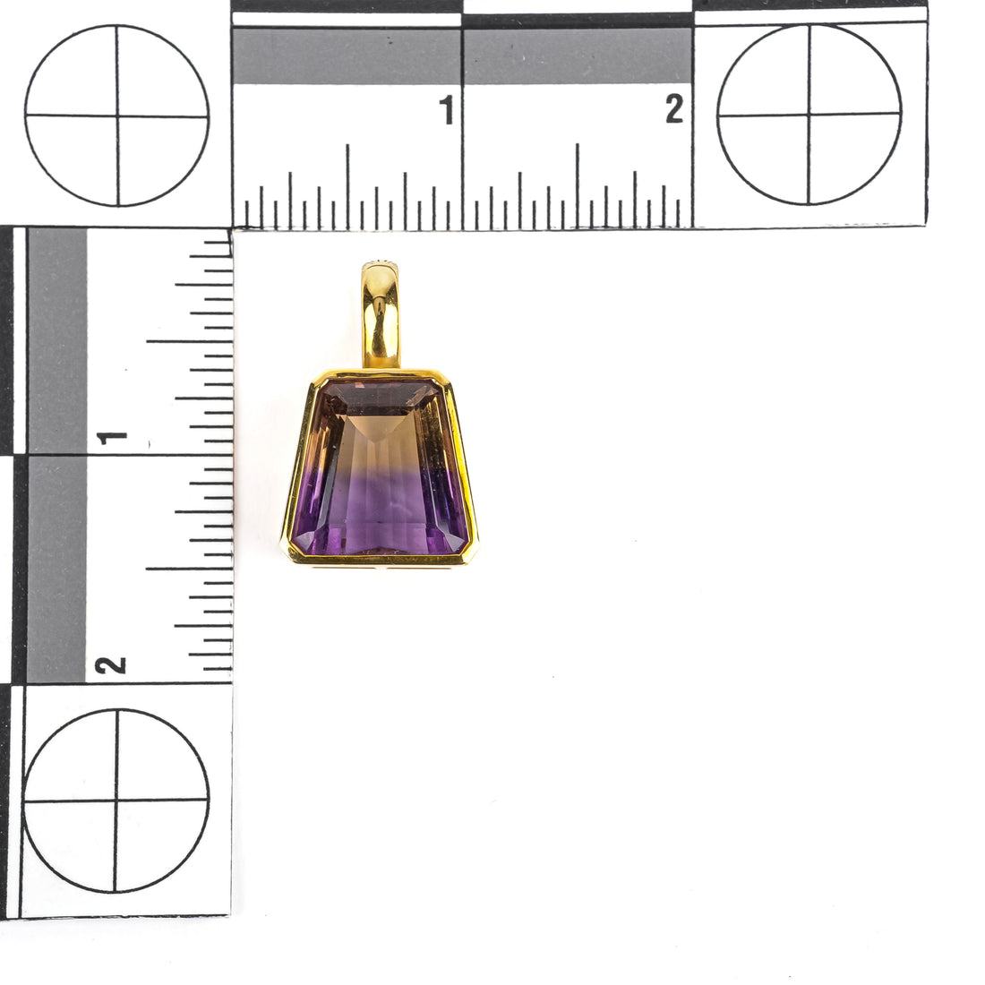 18K Yellow Gold Bezel Set Tapered Emerald Cut Ametrine Pendant